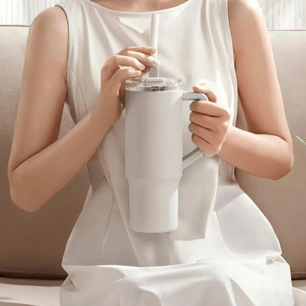 Xiaomi Straw Mug 1L with 316L Stainless Steel, 3-Way Drinking, Vacuum Insulated – beige