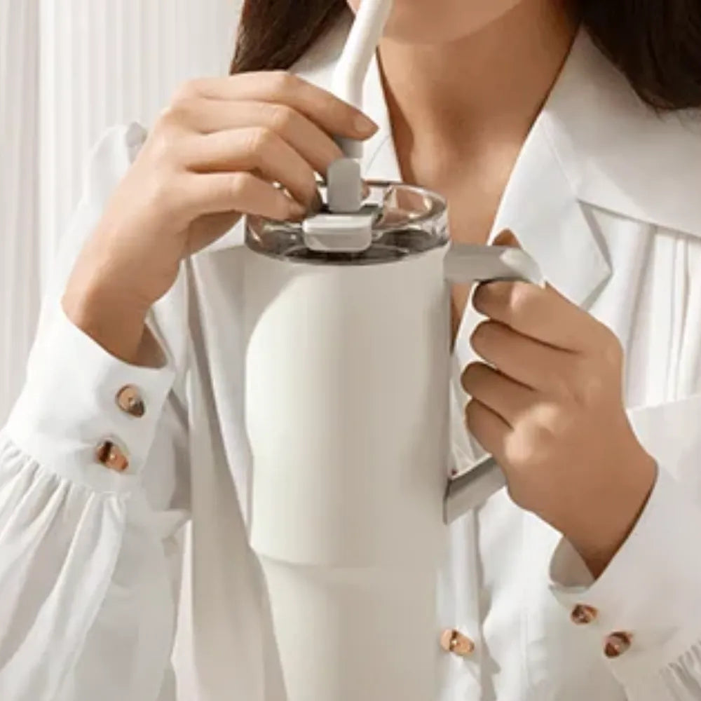 Xiaomi Straw Mug 1L with 316L Stainless Steel, 3-Way Drinking, Vacuum Insulated – beige