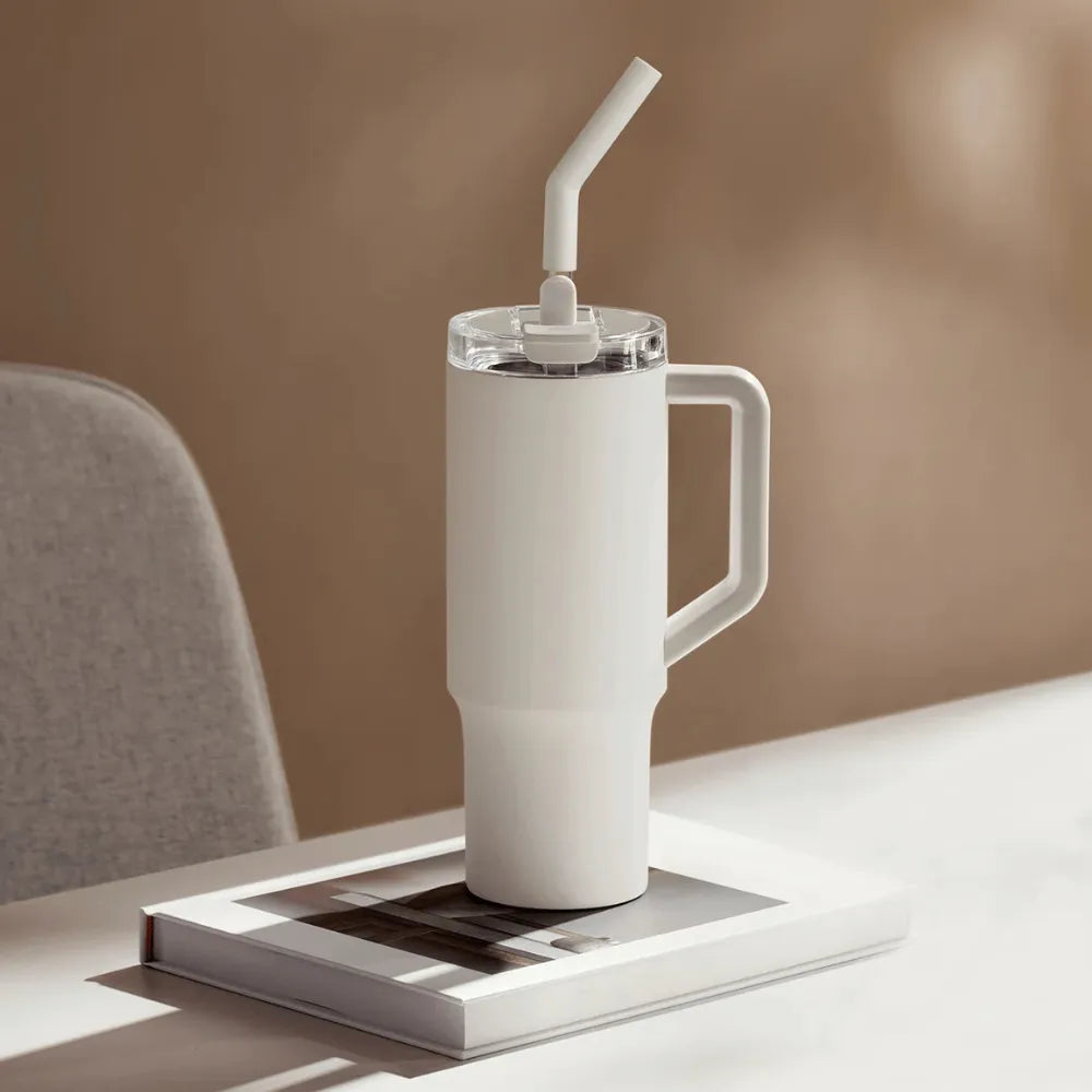Xiaomi Straw Mug 1L with 316L Stainless Steel, 3-Way Drinking, Vacuum Insulated – beige