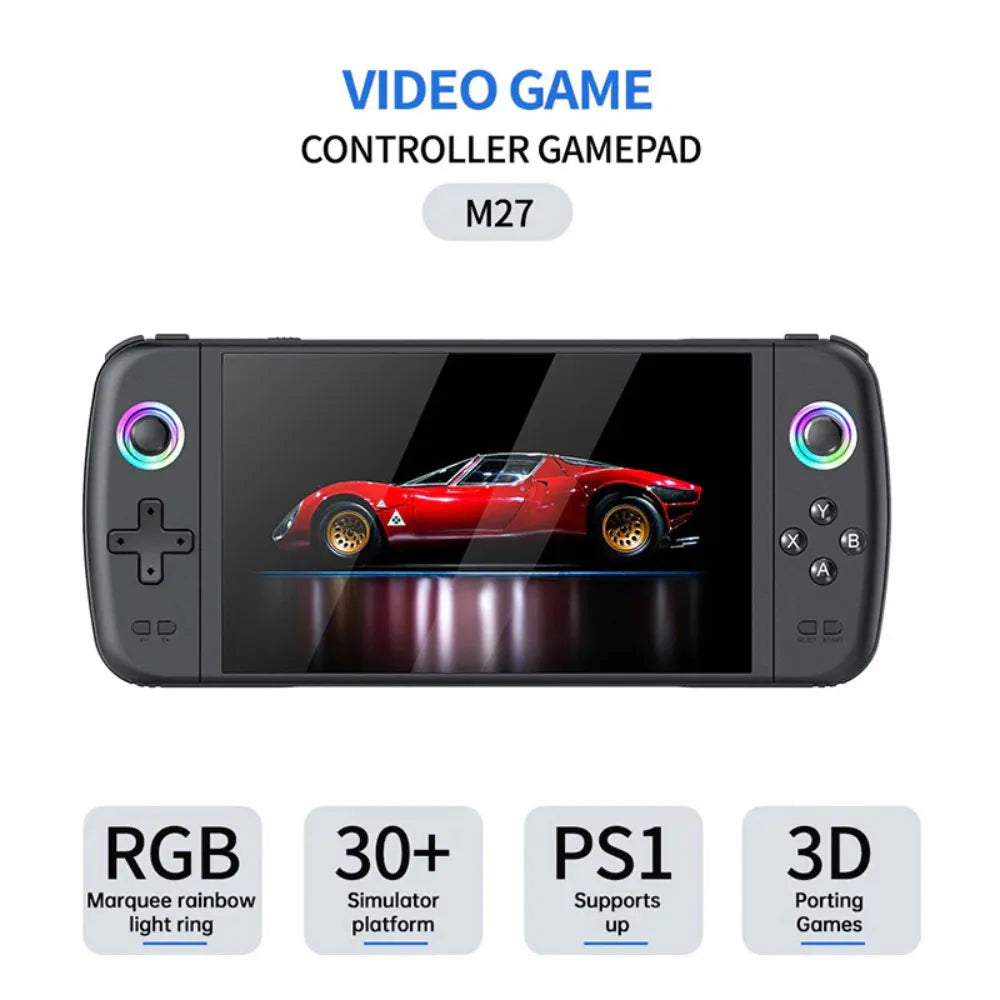 SJGAM M27 Handheld Gaming Console 7" Display, 3000mAh Battery, 256GB Support, 30+ Emulators, Linux OS – White