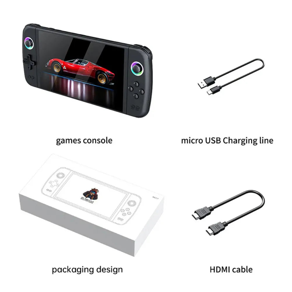 SJGAM M27 Handheld Gaming Console 7" Display, 3000mAh Battery, 256GB Support, 30+ Emulators, Linux OS – White