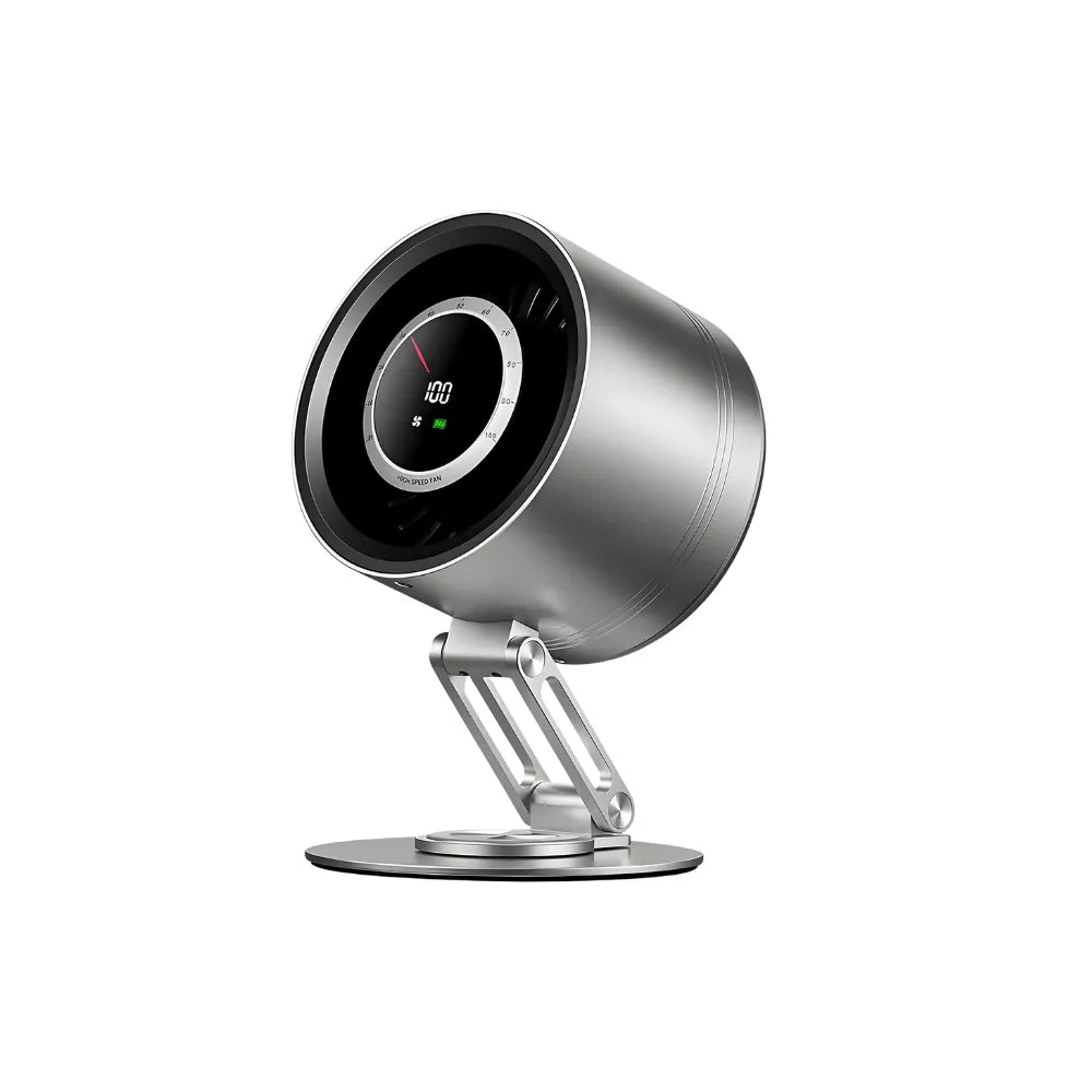 H6-V8 Rechargeable Desktop Metal Fan – 4000mAh Battery, Adjustable Height, Type-C Charging – Metal Grey