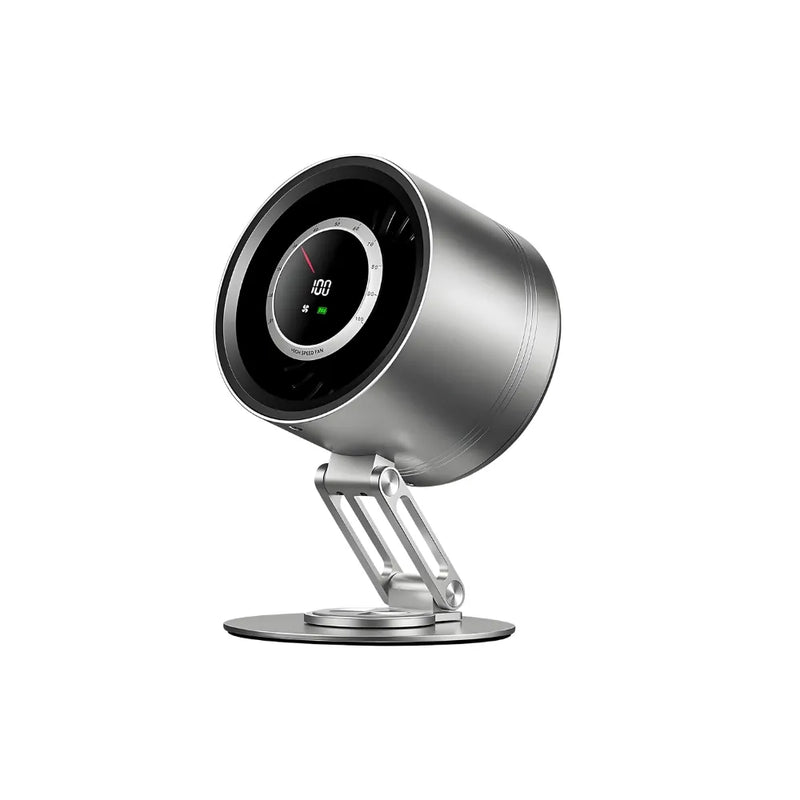 H6-V8 Rechargeable Desktop Metal Fan – 4000mAh Battery, Adjustable Height, Type-C Charging – Metal Grey