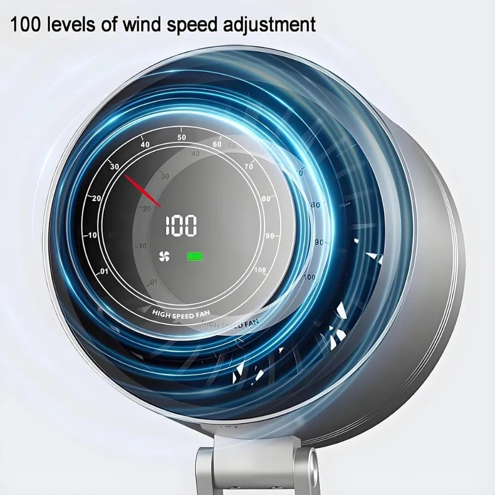 H6-V8 Rechargeable Desktop Metal Fan – 4000mAh Battery, Adjustable Height, Type-C Charging – Metal Grey