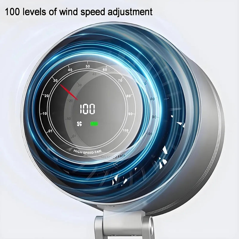H6-V8 Rechargeable Desktop Metal Fan – 4000mAh Battery, Adjustable Height, Type-C Charging – Metal Grey