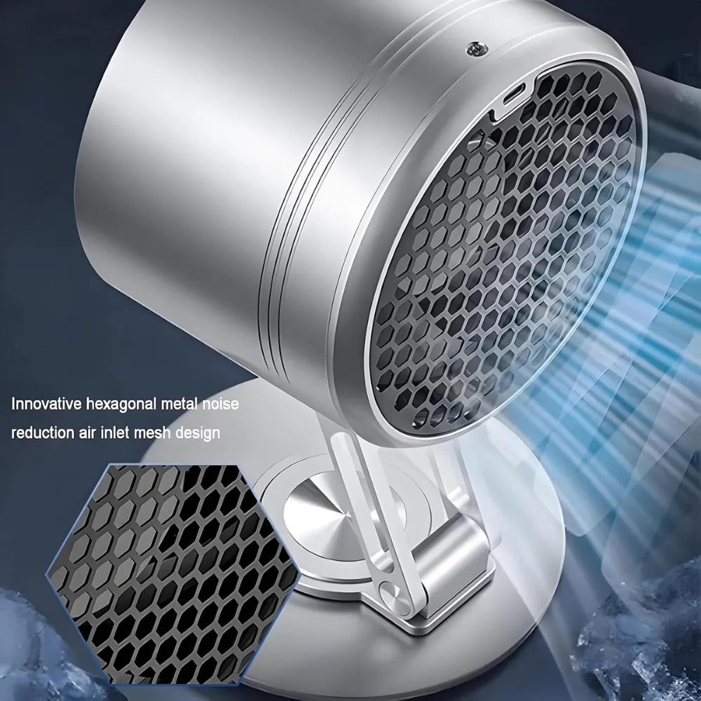 H6-V8 Rechargeable Desktop Metal Fan – 4000mAh Battery, Adjustable Height, Type-C Charging – Metal Grey