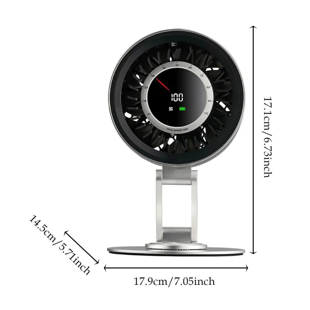 H6-V8 Rechargeable Desktop Metal Fan – 4000mAh Battery, Adjustable Height, Type-C Charging – Metal Grey