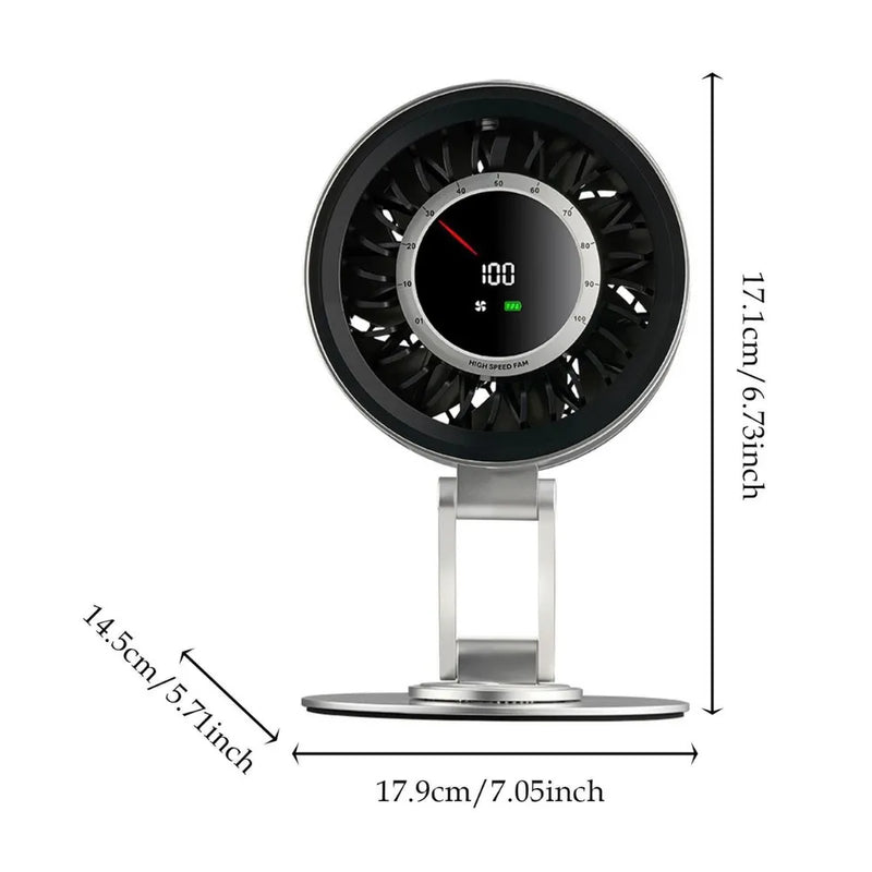 H6-V8 Rechargeable Desktop Metal Fan – 4000mAh Battery, Adjustable Height, Type-C Charging – Metal Grey