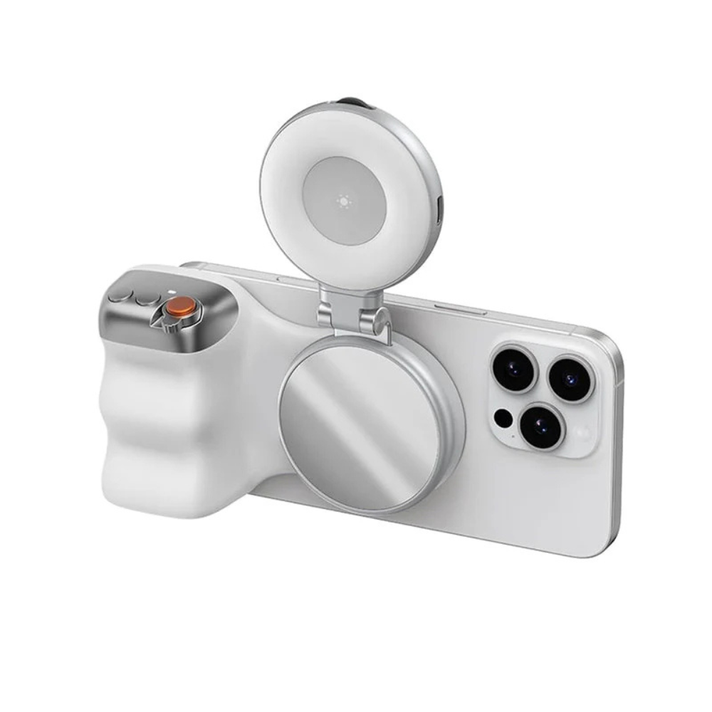 Telesin Magnetic Phone Grip with Selfie Ring Light, Adjustable Brightness, DSLR-Style Shutter, MagSafe-Compatible
