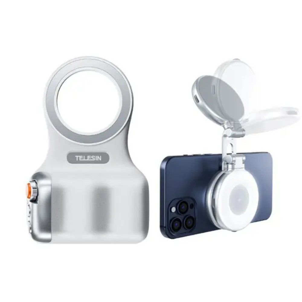 Telesin Magnetic Phone Grip with Selfie Ring Light, Adjustable Brightness, DSLR-Style Shutter, MagSafe-Compatible