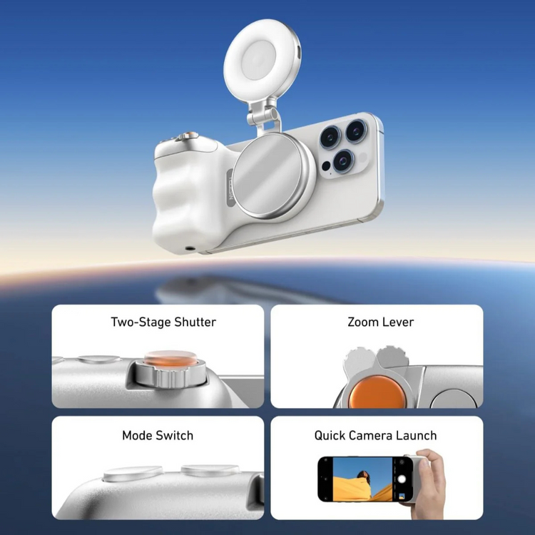 Telesin Magnetic Phone Grip with Selfie Ring Light, Adjustable Brightness, DSLR-Style Shutter, MagSafe-Compatible