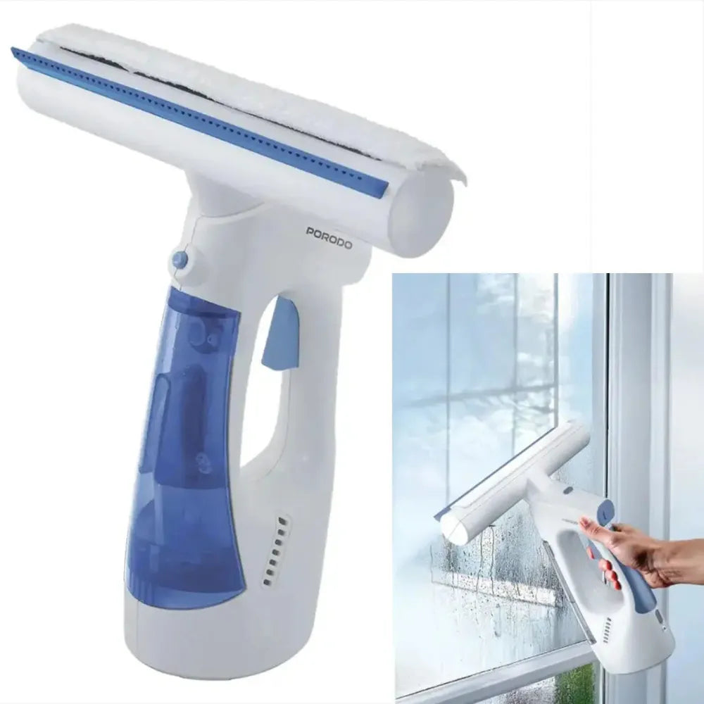 Porodo Cordless Handheld Window Vacuum Cleaner with 3-in-1 Spray, Wipe & Dry Function, 1kPa Suction, Dual Water Tanks & Type-C Charging