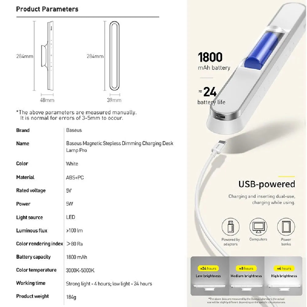 Baseus Magnetic Hanging LED Table Lamp 1800mAh Type-C Rechargeable