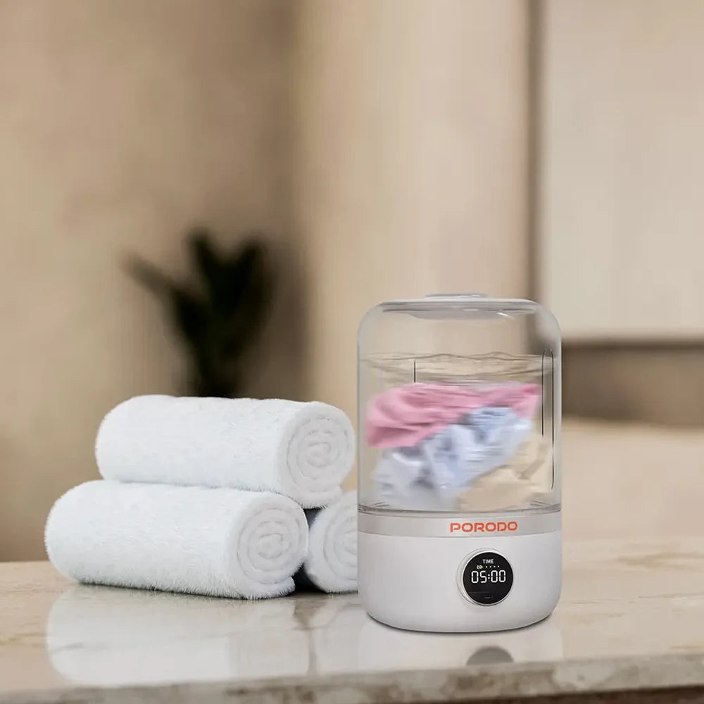 Porodo Lifestyle Mini Washing Machine 1.2L with 4000mAh Battery, Dual Wash Modes & USB-C Charging – White