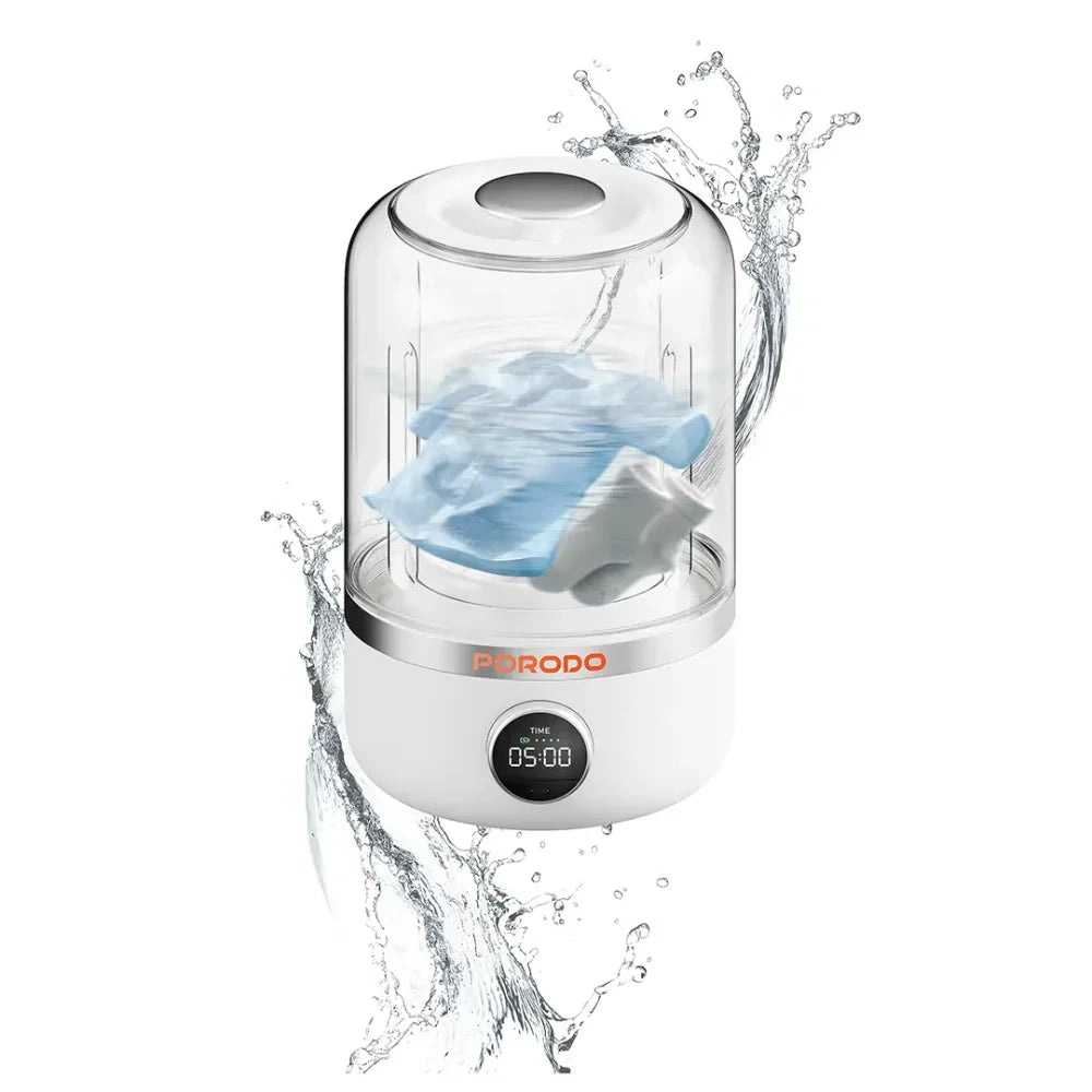 Porodo Lifestyle Mini Washing Machine 1.2L with 4000mAh Battery, Dual Wash Modes & USB-C Charging – White