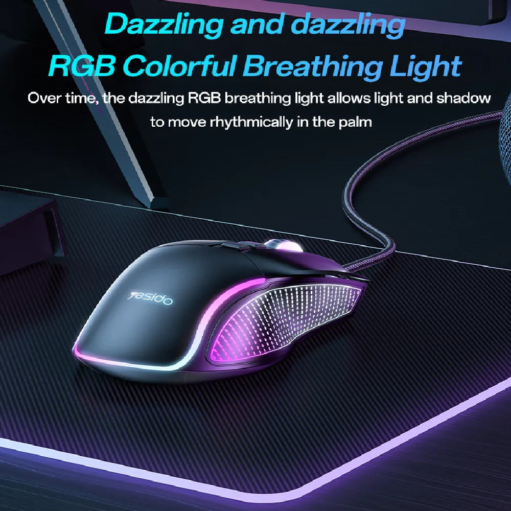 Yesido KB20 Wired Professional Gaming Mouse with RGB  7200DPI 110cm Nylon Wire