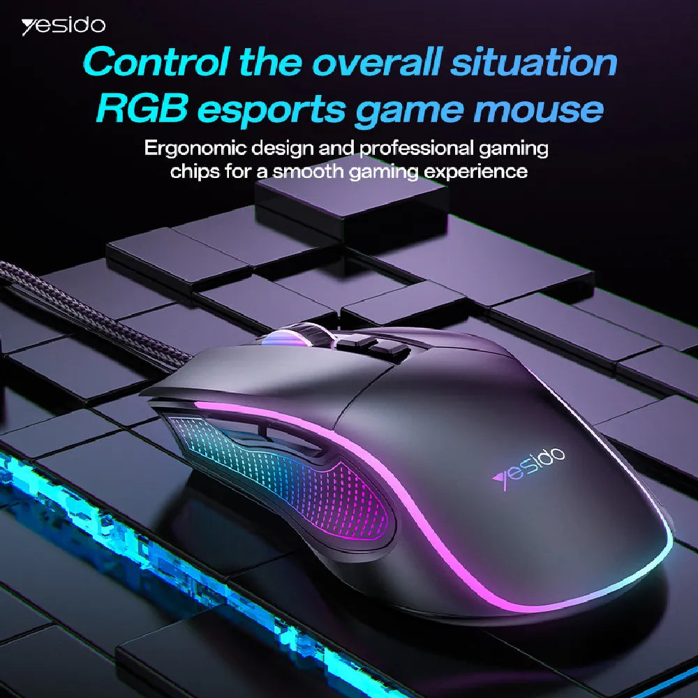 Yesido KB20 Wired Professional Gaming Mouse with RGB  7200DPI 110cm Nylon Wire