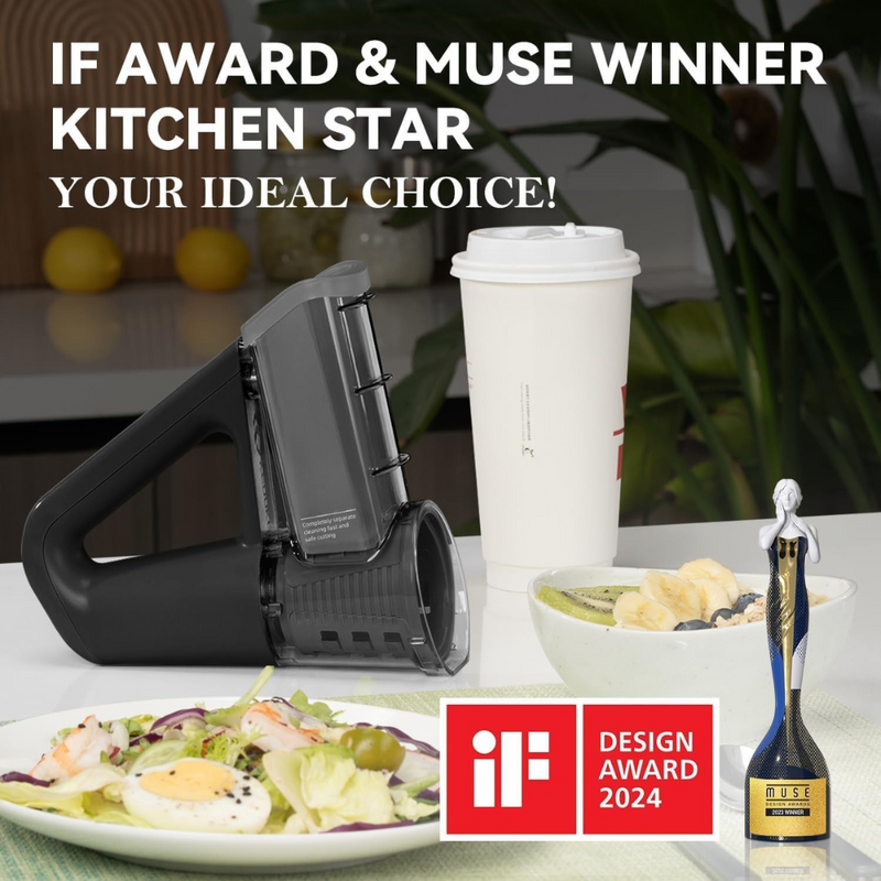 Electric Cordless Vegetable Slicer & Salad Shooter, 4 Interchangeable Blades, Ice Shaving, Dual Storage Cups, 2500mAh Battery, IF Design Award – Black