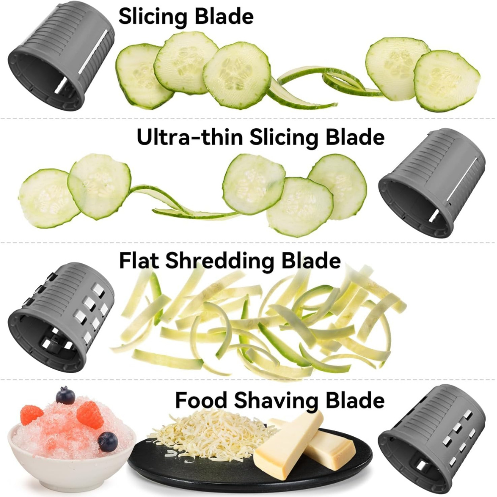 Electric Cordless Vegetable Slicer & Salad Shooter, 4 Interchangeable Blades, Ice Shaving, Dual Storage Cups, 2500mAh Battery, IF Design Award – Black