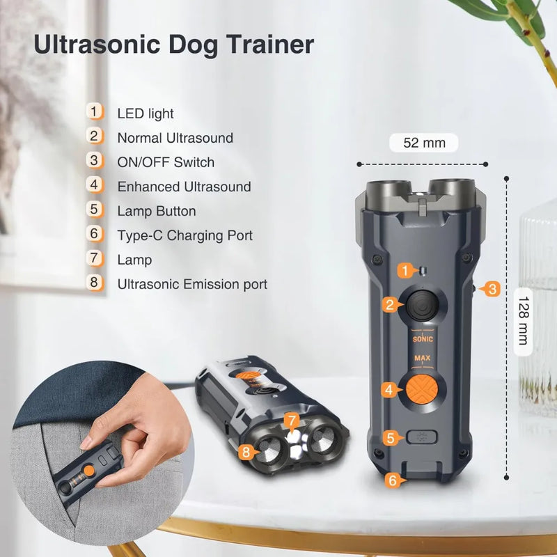 Antibarking Ultrasonic Dog Repeller, 30ft Range, 3-in-1 Bark Control with Dual Ultrasonic Modes & LED Light, USB-C Rechargeable