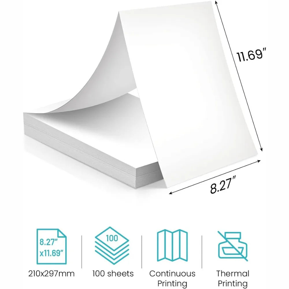 Phomemo Fanfold A4 Thermal Printing Paper,100 Sheets, Lightweight 10gsm, Multipurpose for Portable Printers