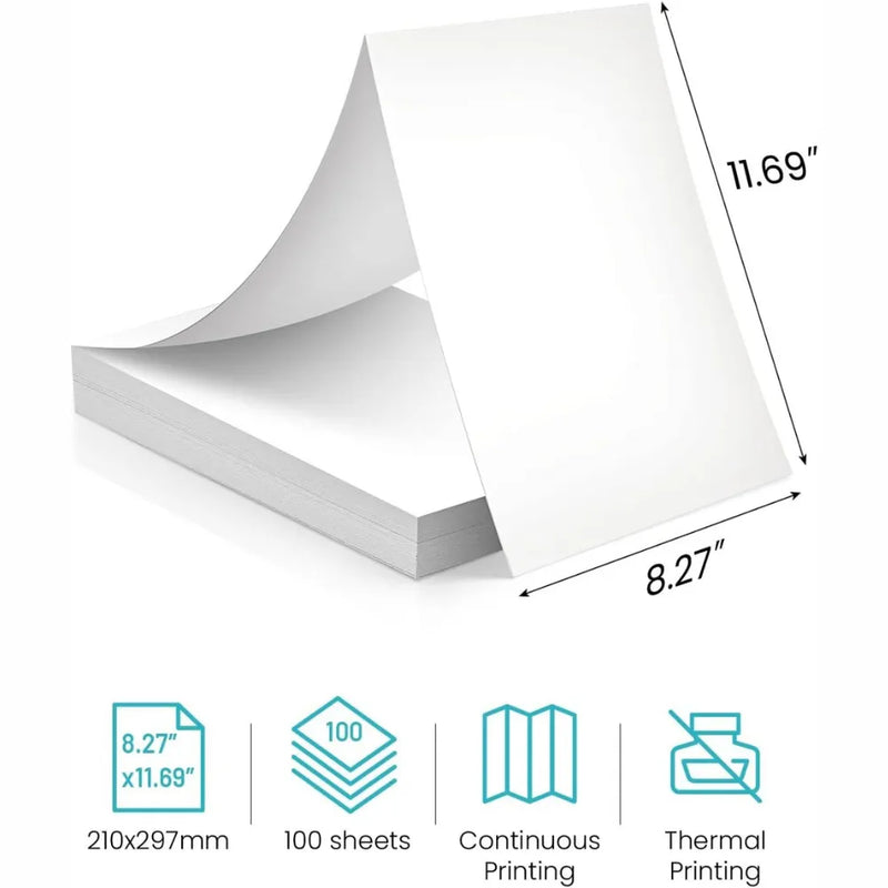 Phomemo Fanfold A4 Thermal Printing Paper,100 Sheets, Lightweight 10gsm, Multipurpose for Portable Printers