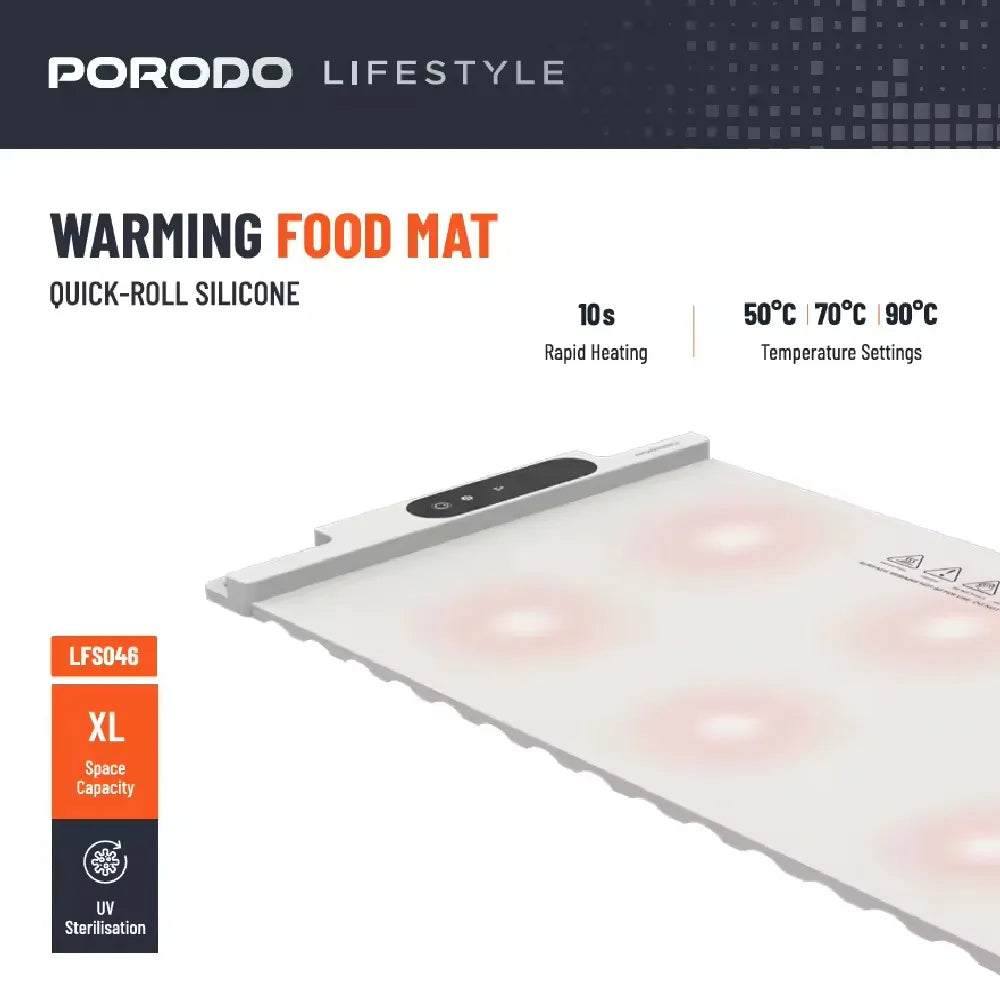 حصيرة تسخين الطعام من Porodo مع إعدادات درجة حرارة قابلة للتعديل - أبيض