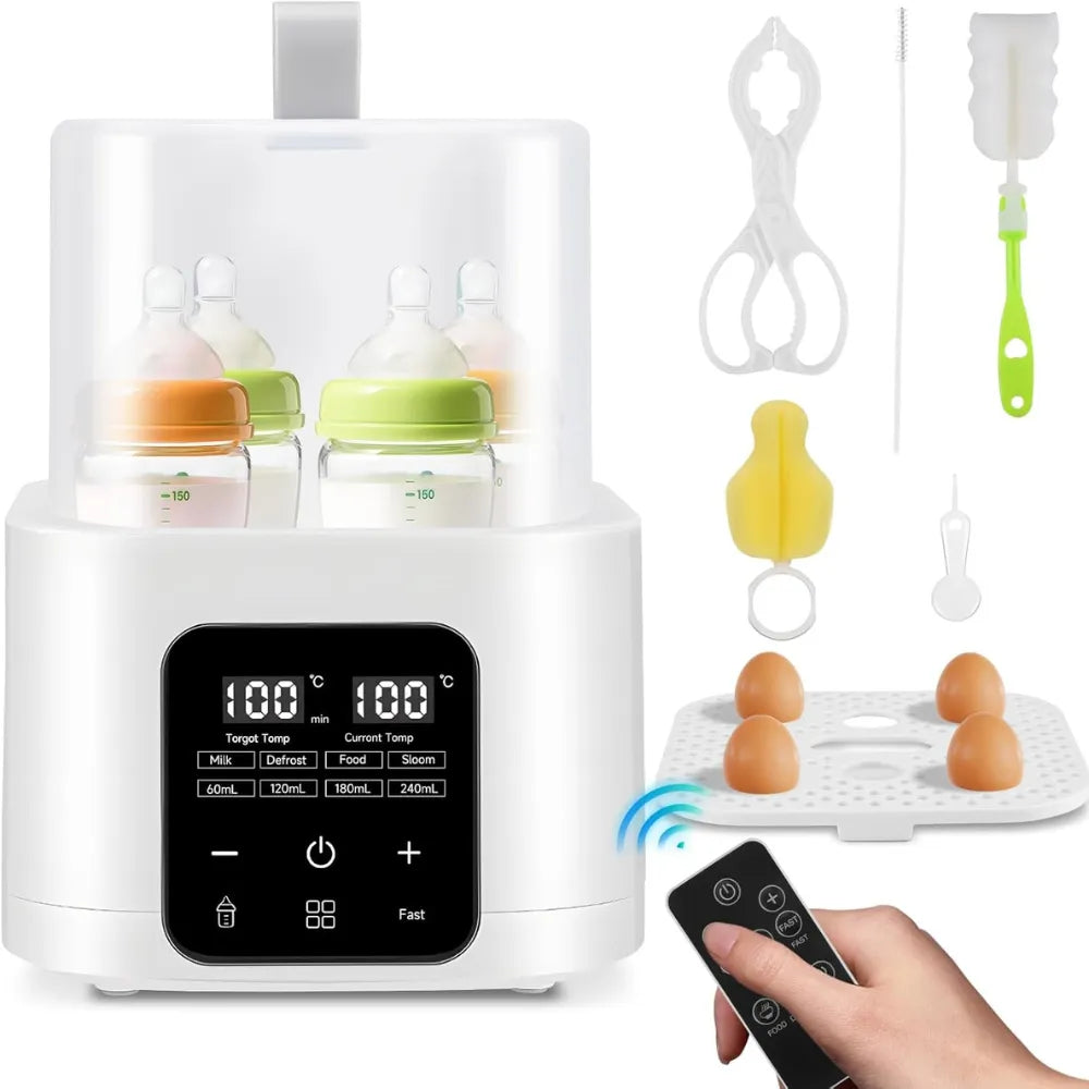 6-in-1 Baby Bottle Warmer & Steriliser – Fits 4 Bottles, Fast Heating, Defrost, 48H Keep Warm, LCD Touch Control