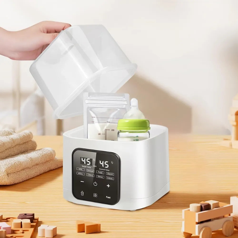6-in-1 Baby Bottle Warmer & Steriliser – Fits 4 Bottles, Fast Heating, Defrost, 48H Keep Warm, LCD Touch Control