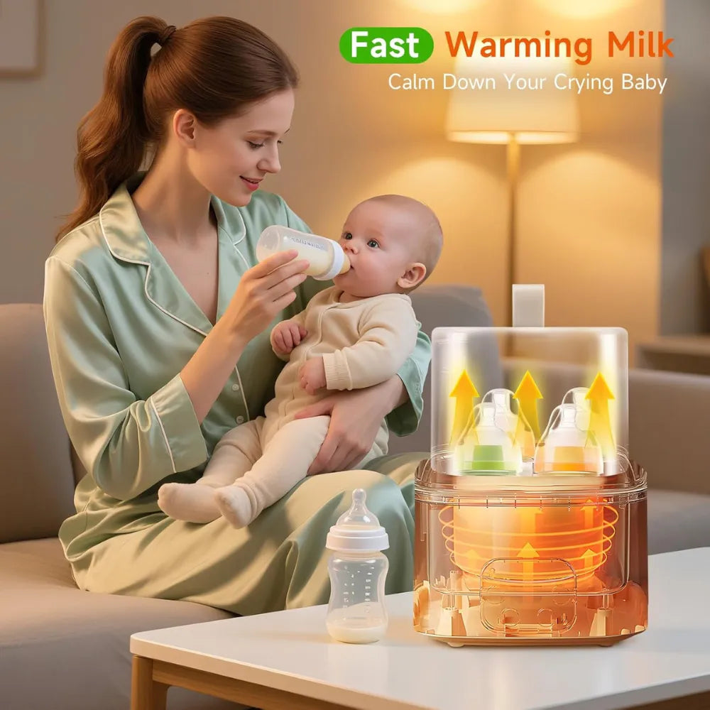 6-in-1 Baby Bottle Warmer & Steriliser – Fits 4 Bottles, Fast Heating, Defrost, 48H Keep Warm, LCD Touch Control