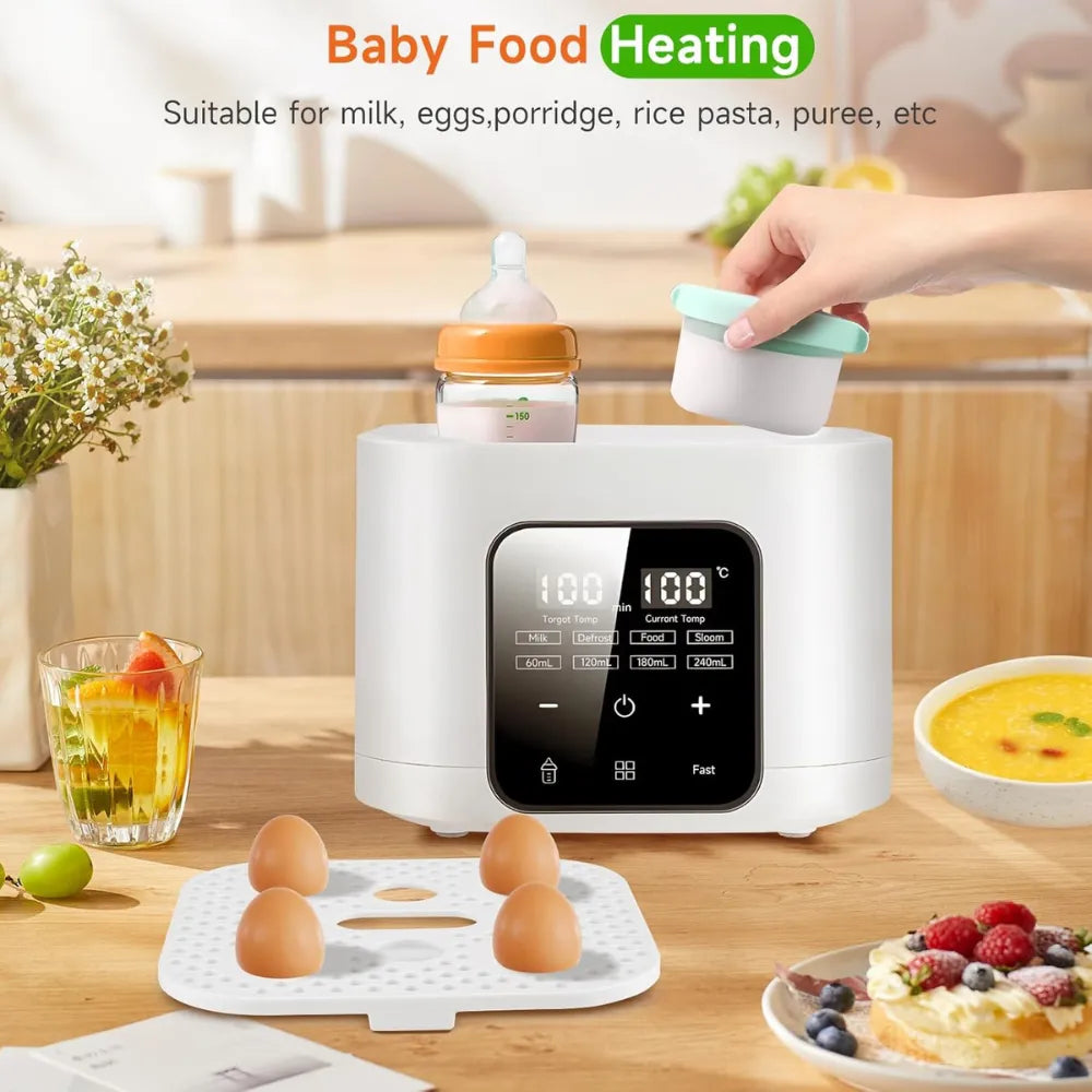 6-in-1 Baby Bottle Warmer & Steriliser – Fits 4 Bottles, Fast Heating, Defrost, 48H Keep Warm, LCD Touch Control