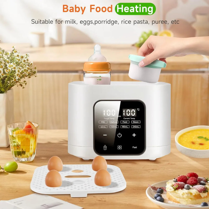 6-in-1 Baby Bottle Warmer & Steriliser – Fits 4 Bottles, Fast Heating, Defrost, 48H Keep Warm, LCD Touch Control