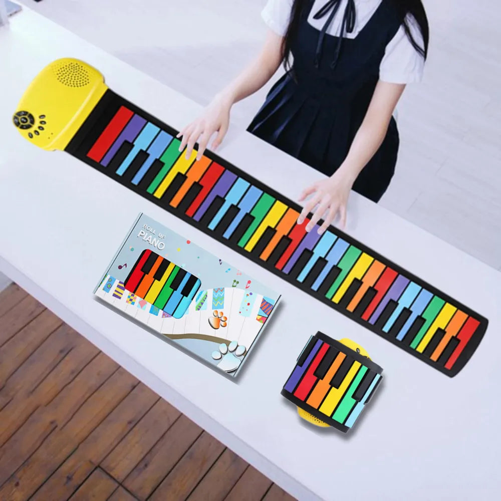 Kid-Friendly Roll Up Piano Pads, Flexible 88-Key Design, USB & Battery Powered, 100 Tones, 100 Rhythms, 14 Demo Songs