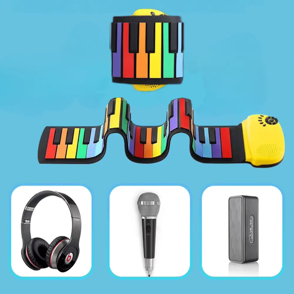 Kid-Friendly Roll Up Piano Pads, Flexible 88-Key Design, USB & Battery Powered, 100 Tones, 100 Rhythms, 14 Demo Songs
