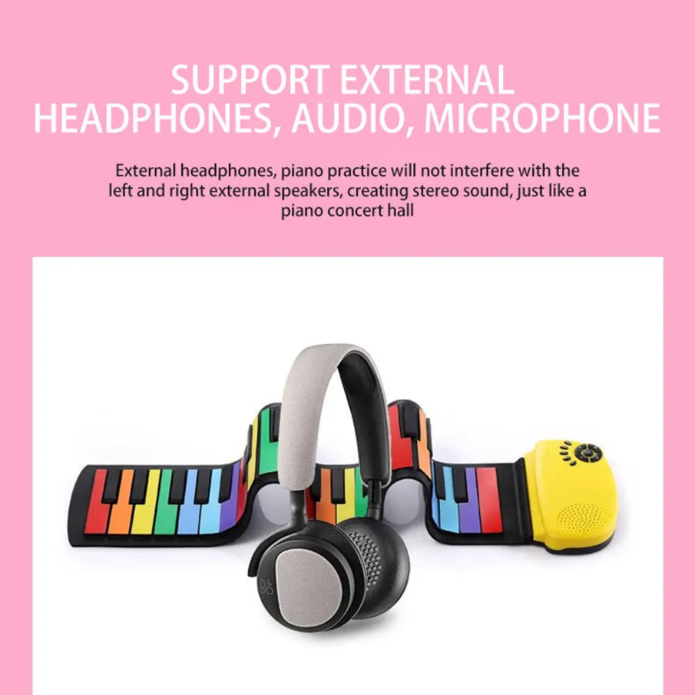 Kid-Friendly Roll Up Piano Pads, Flexible 88-Key Design, USB & Battery Powered, 100 Tones, 100 Rhythms, 14 Demo Songs