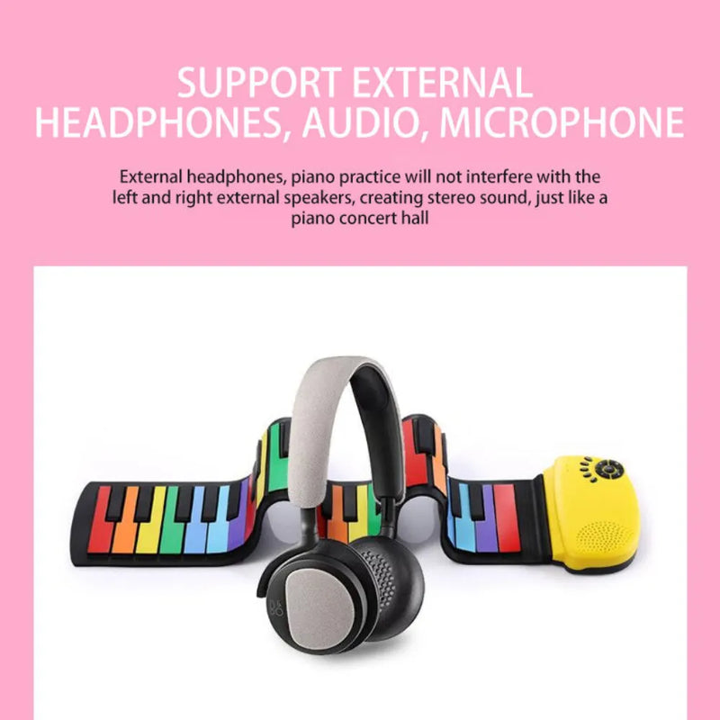 Kid-Friendly Roll Up Piano Pads, Flexible 88-Key Design, USB & Battery Powered, 100 Tones, 100 Rhythms, 14 Demo Songs
