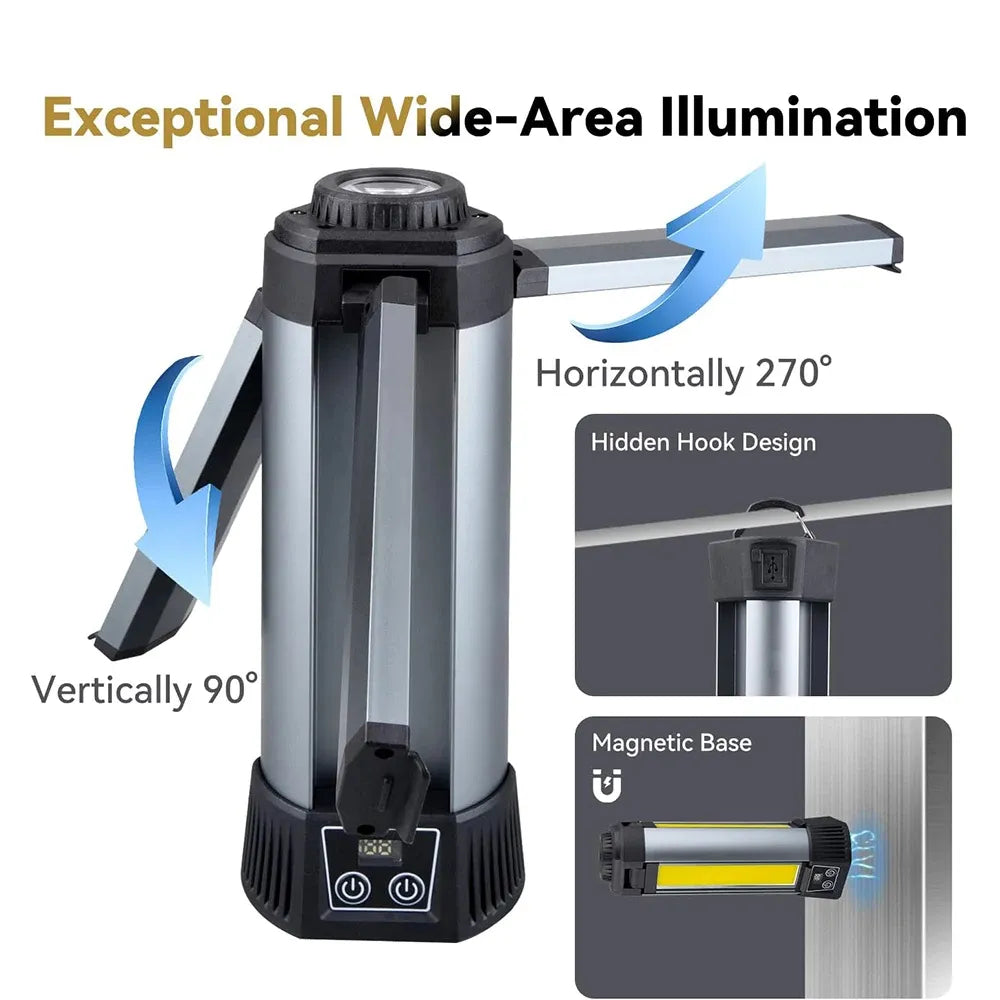 Super Bright Work Light with Stand P50 3-LED Head Type-C Rechargeable