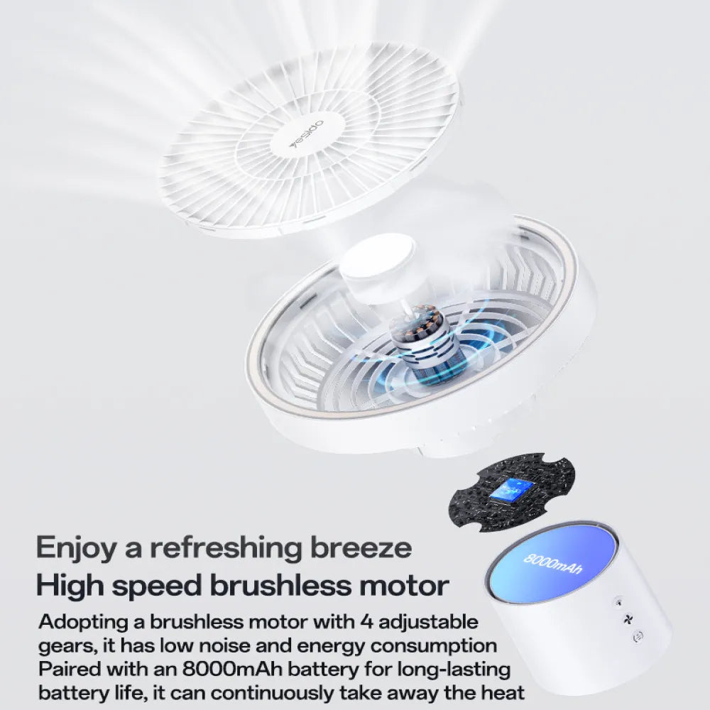 Yesido YF13 3 in 1 Portable Camping Fan with 8000 mAh Battery Type-C Rechargeable