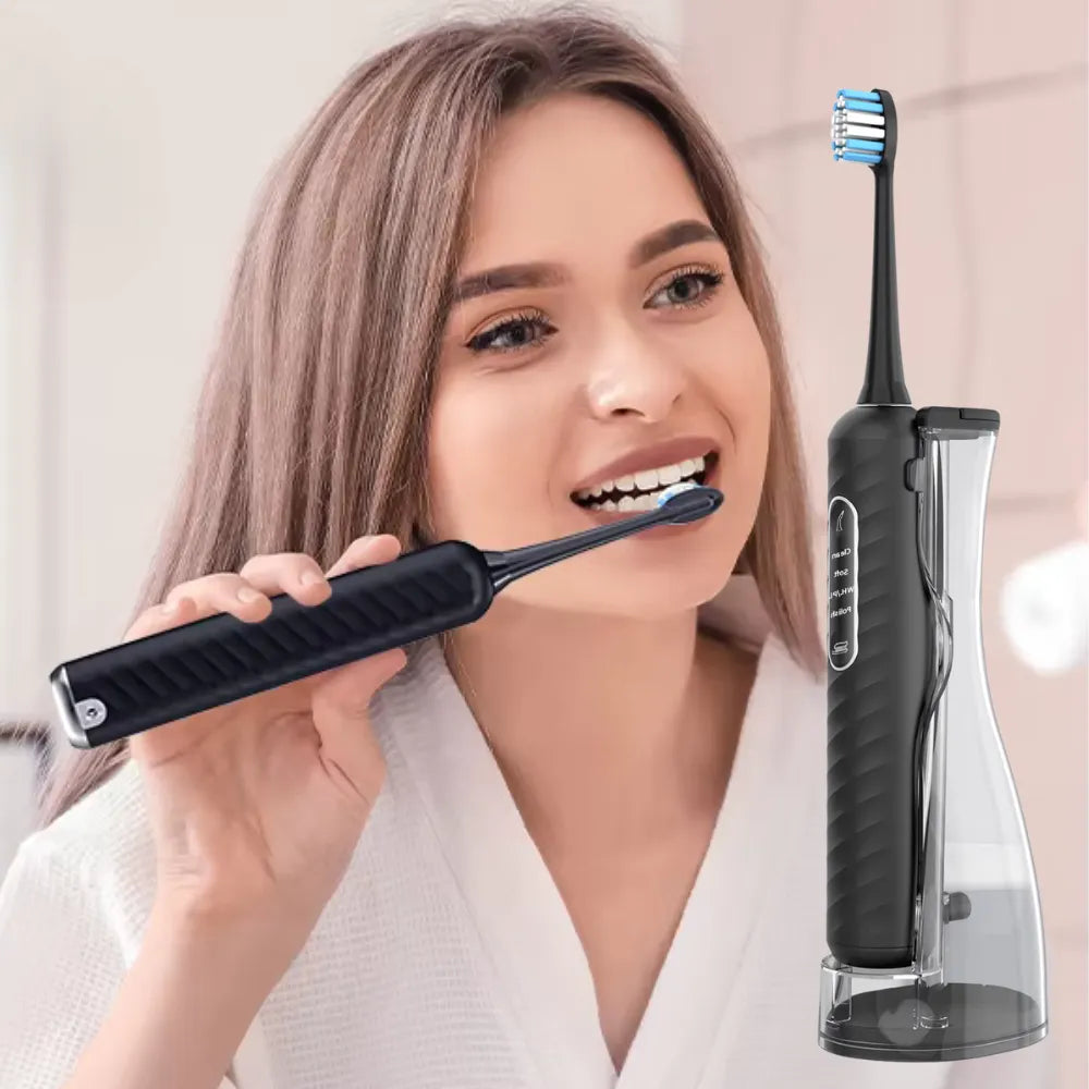 3-in-1 Electric Toothbrush, Water Flosser & Dental Calculus Remover, 180mL Detachable Tank, 4 Cleaning Modes - (Black)