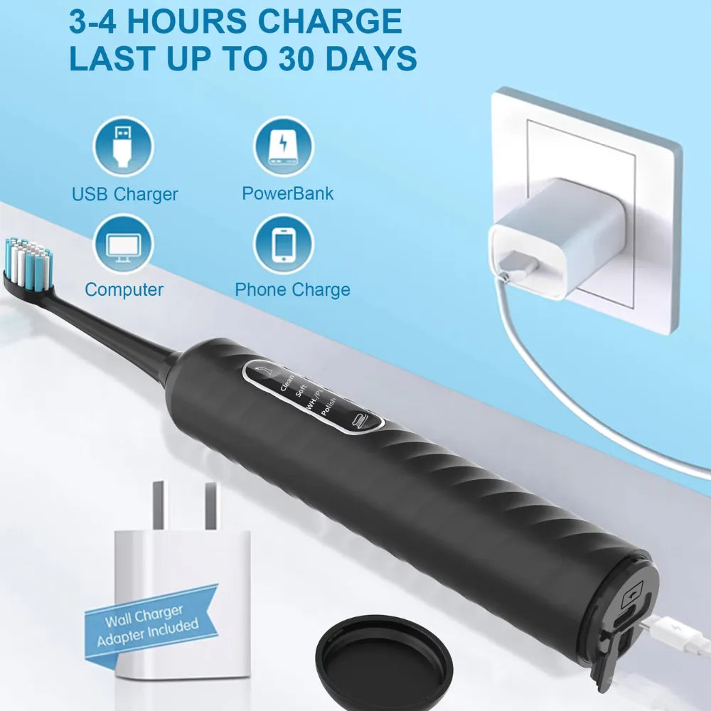 3-in-1 Electric Toothbrush, Water Flosser & Dental Calculus Remover, 180mL Detachable Tank, 4 Cleaning Modes - (Black)