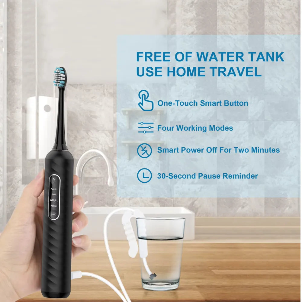3-in-1 Electric Toothbrush, Water Flosser & Dental Calculus Remover, 180mL Detachable Tank, 4 Cleaning Modes - (Black)