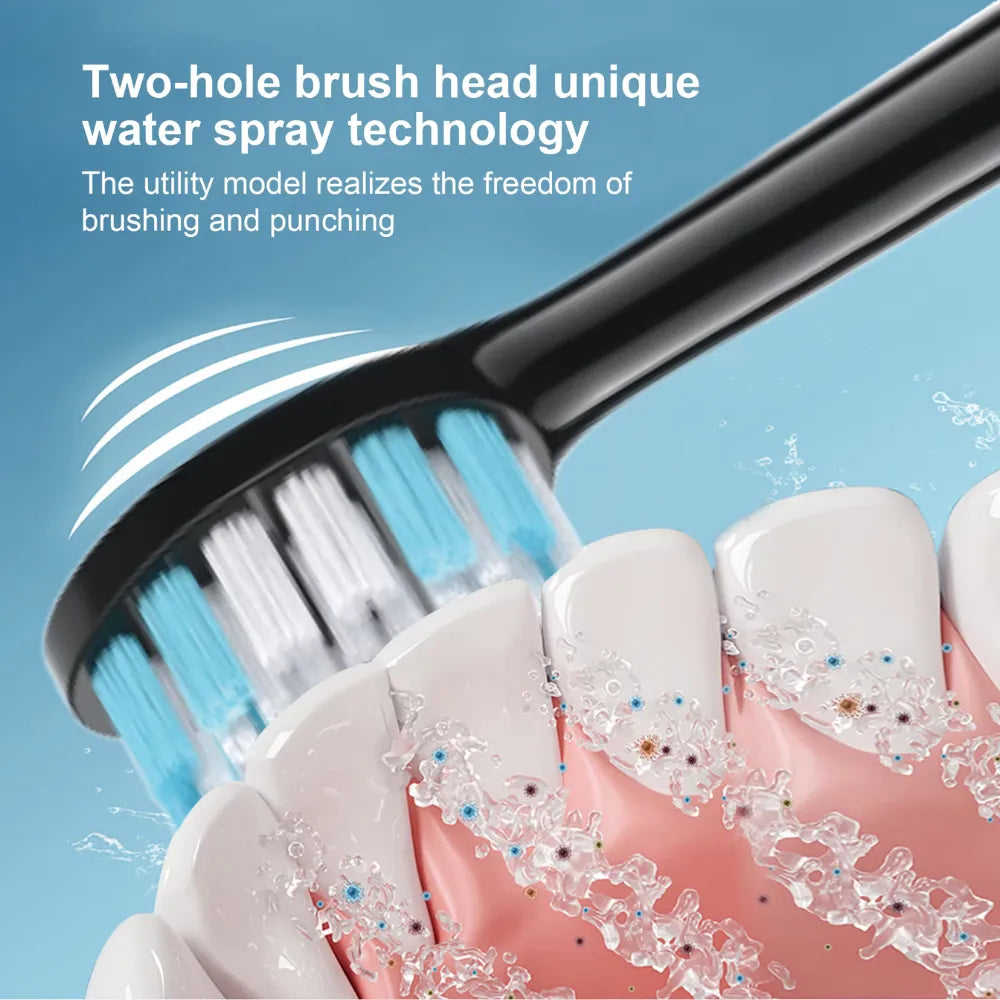 3-in-1 Electric Toothbrush, Water Flosser & Dental Calculus Remover, 180mL Detachable Tank, 4 Cleaning Modes - (Black)