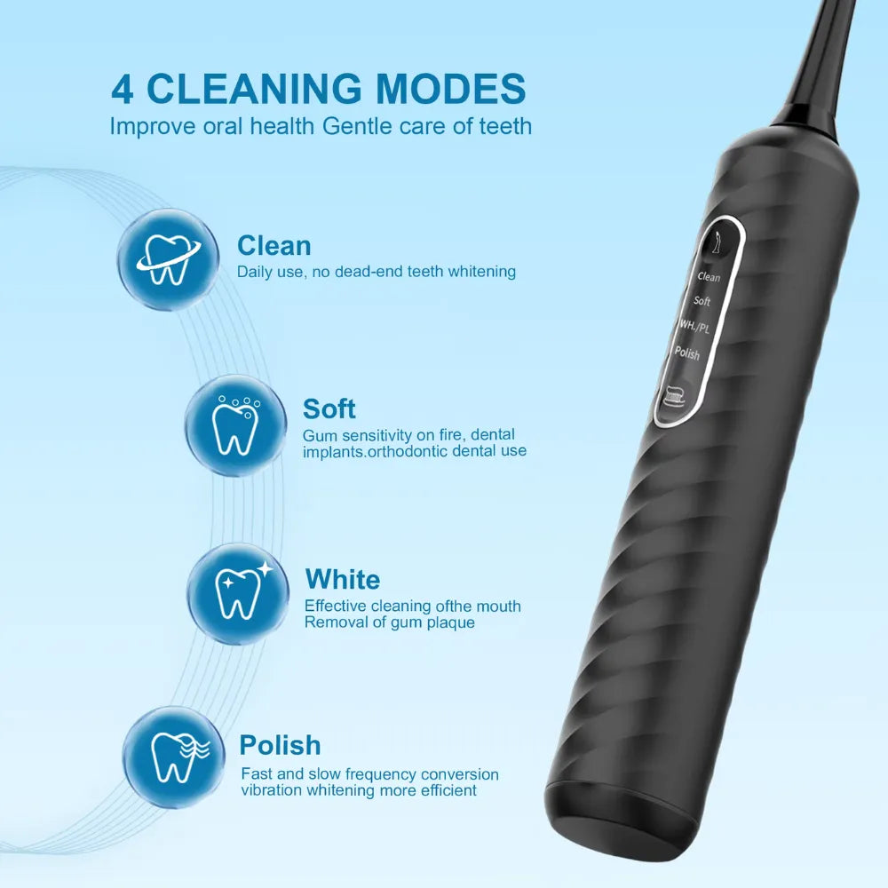 3-in-1 Electric Toothbrush, Water Flosser & Dental Calculus Remover, 180mL Detachable Tank, 4 Cleaning Modes - (Black)
