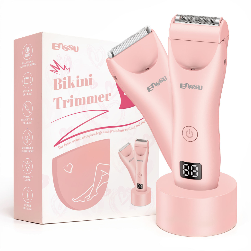 ENSSU Women’s Dual-Head Electric Shaver, Twin Blade Bikini Trimmer, Rechargeable Hair Removal for Face, Legs & Body