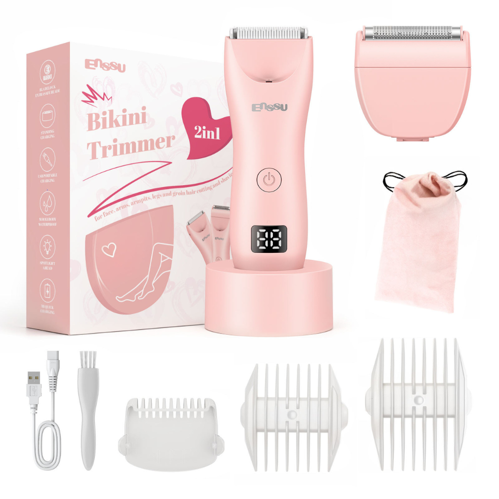 ENSSU Women’s Dual-Head Electric Shaver, Twin Blade Bikini Trimmer, Rechargeable Hair Removal for Face, Legs & Body