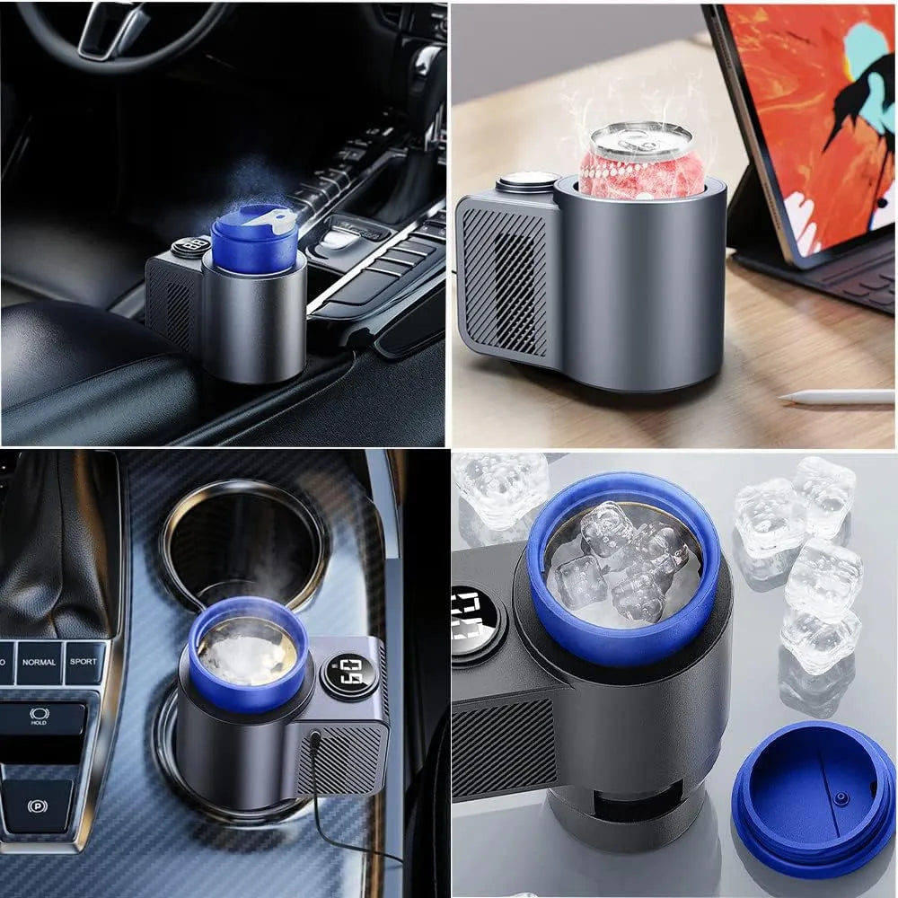 Car Cup Holder, 2-in-1 Drink Cooler & Warmer, Rapid Temperature Control (32–140°F), 300mL , 12–24V for Car, Office & Travel