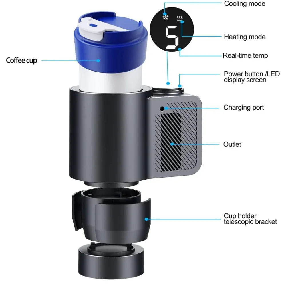 Car Cup Holder, 2-in-1 Drink Cooler & Warmer, Rapid Temperature Control (32–140°F), 300mL , 12–24V for Car, Office & Travel
