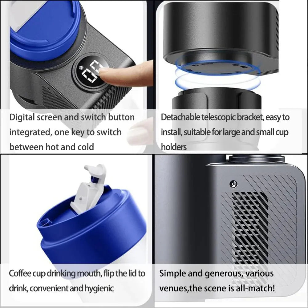 Car Cup Holder, 2-in-1 Drink Cooler & Warmer, Rapid Temperature Control (32–140°F), 300mL , 12–24V for Car, Office & Travel