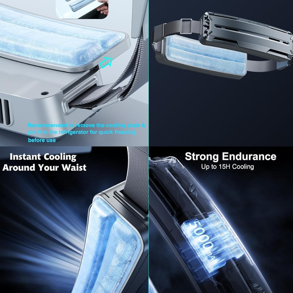 Portable Cooling Belt Fan F79, USB Rechargeable 5000mAh Body Air Conditioner, 6000rpm Turbo Airflow