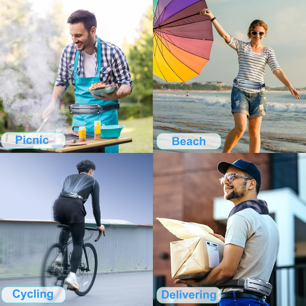 Portable Cooling Belt Fan F79, USB Rechargeable 5000mAh Body Air Conditioner, 6000rpm Turbo Airflow